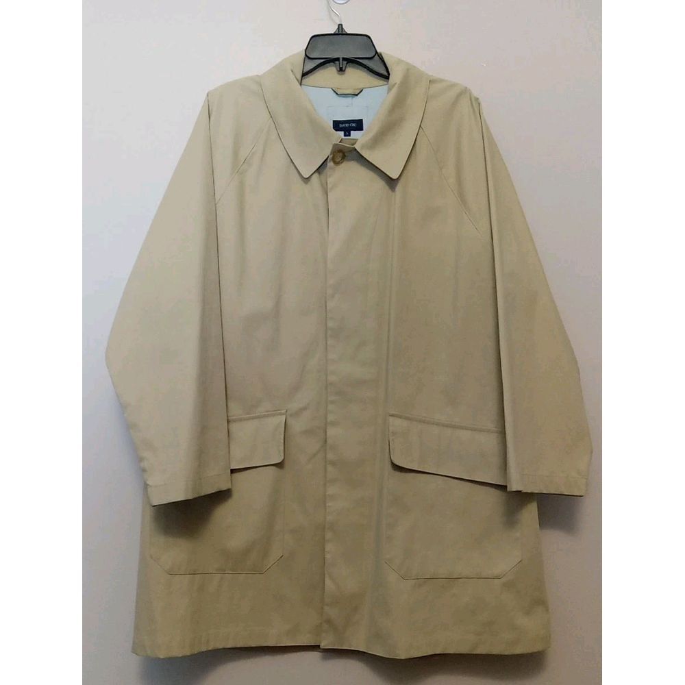 David Chu Men Beige Collared Waterproof Button Down Rain Coat Size L